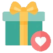 Teal gift box with a yellow ribbon and a pink heart tag.